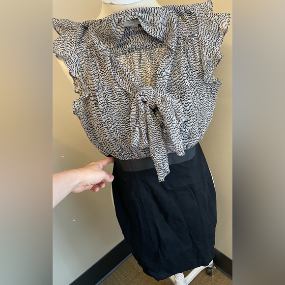 Ann Taylor Loft black and printed blouse top pencil skirt bottom Dress- Size 2P - Picture 5 of 7